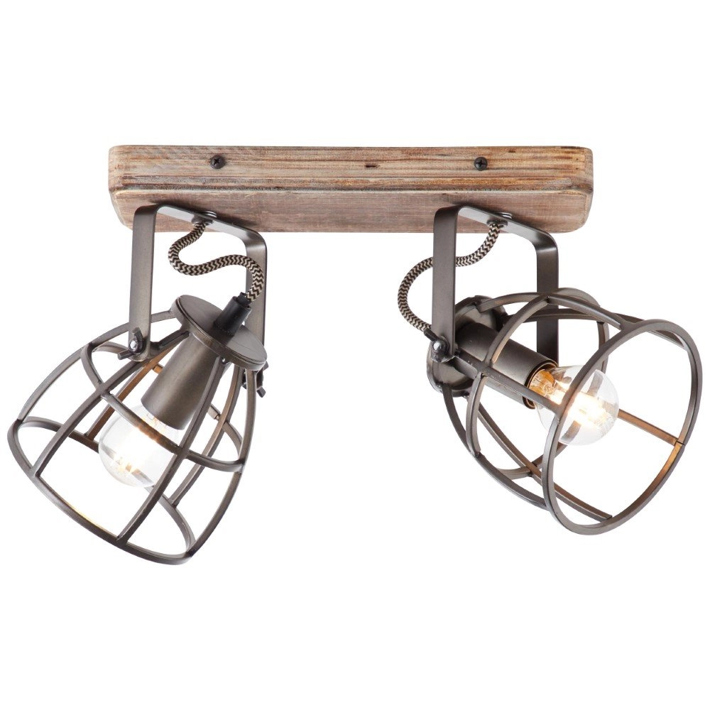 Country ceiling lamp Matrix Beam 2-light copper bronze with wood Brilliant 4004353372469