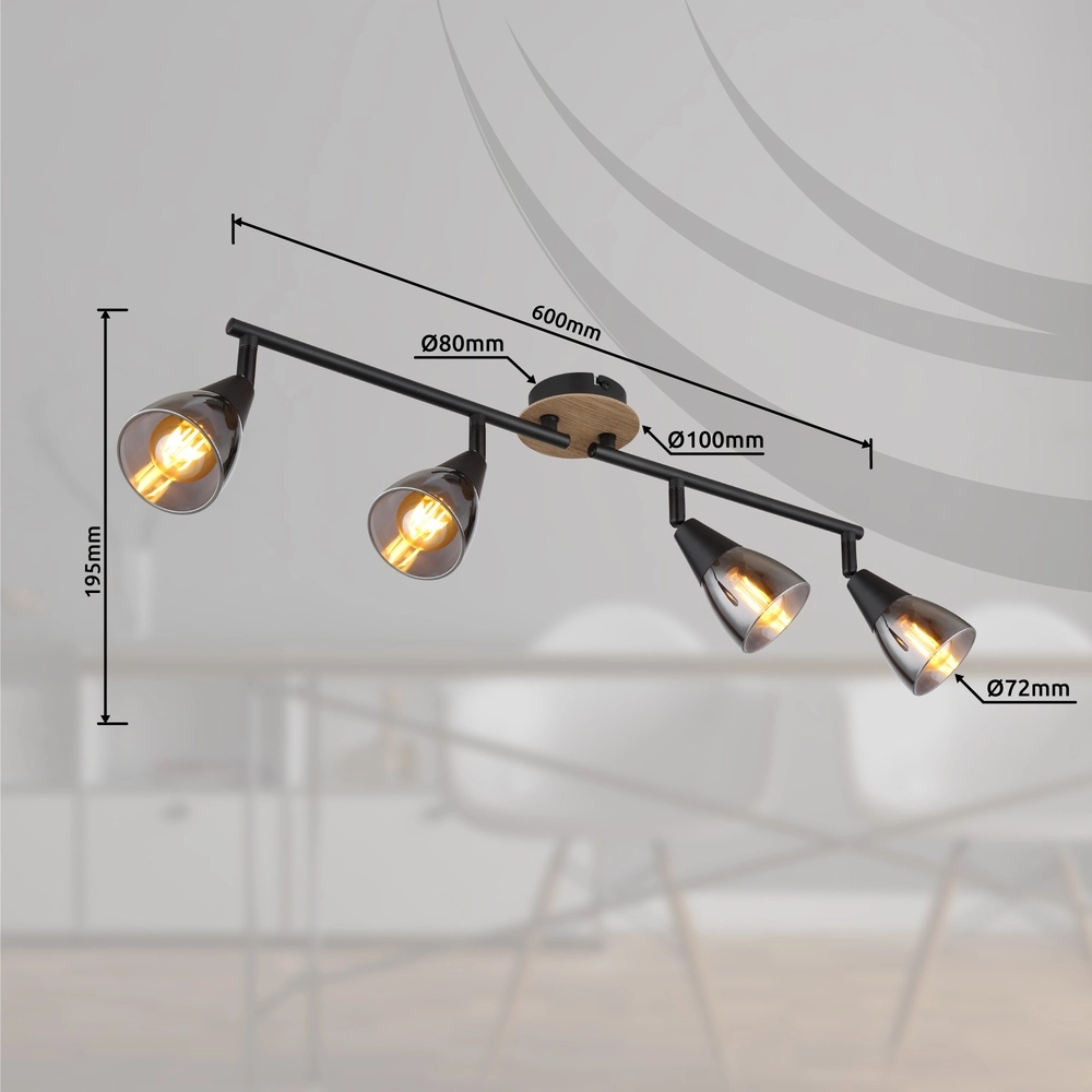 4-light ceiling lamp Mubby black with wood look Globo 9007371451869