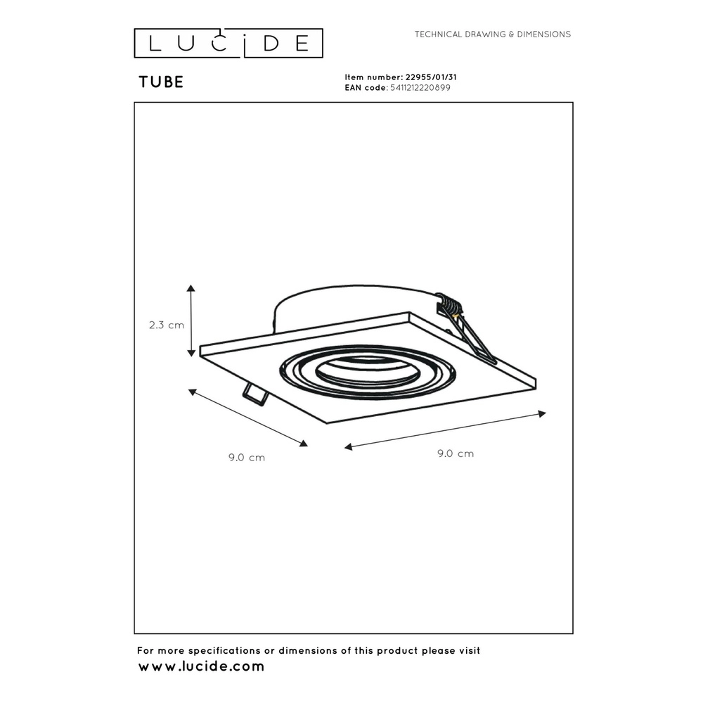 Recessed spotlight Tube square white Lucide 5411212220899