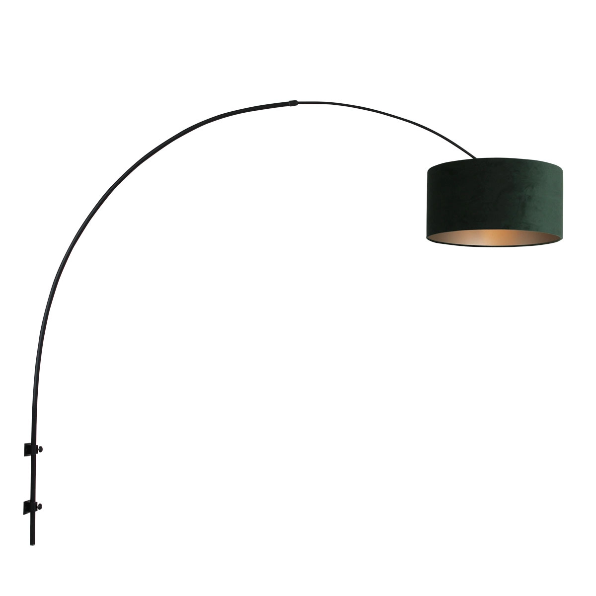 Wall Arc Lamp Sparkled black with green velvet shade