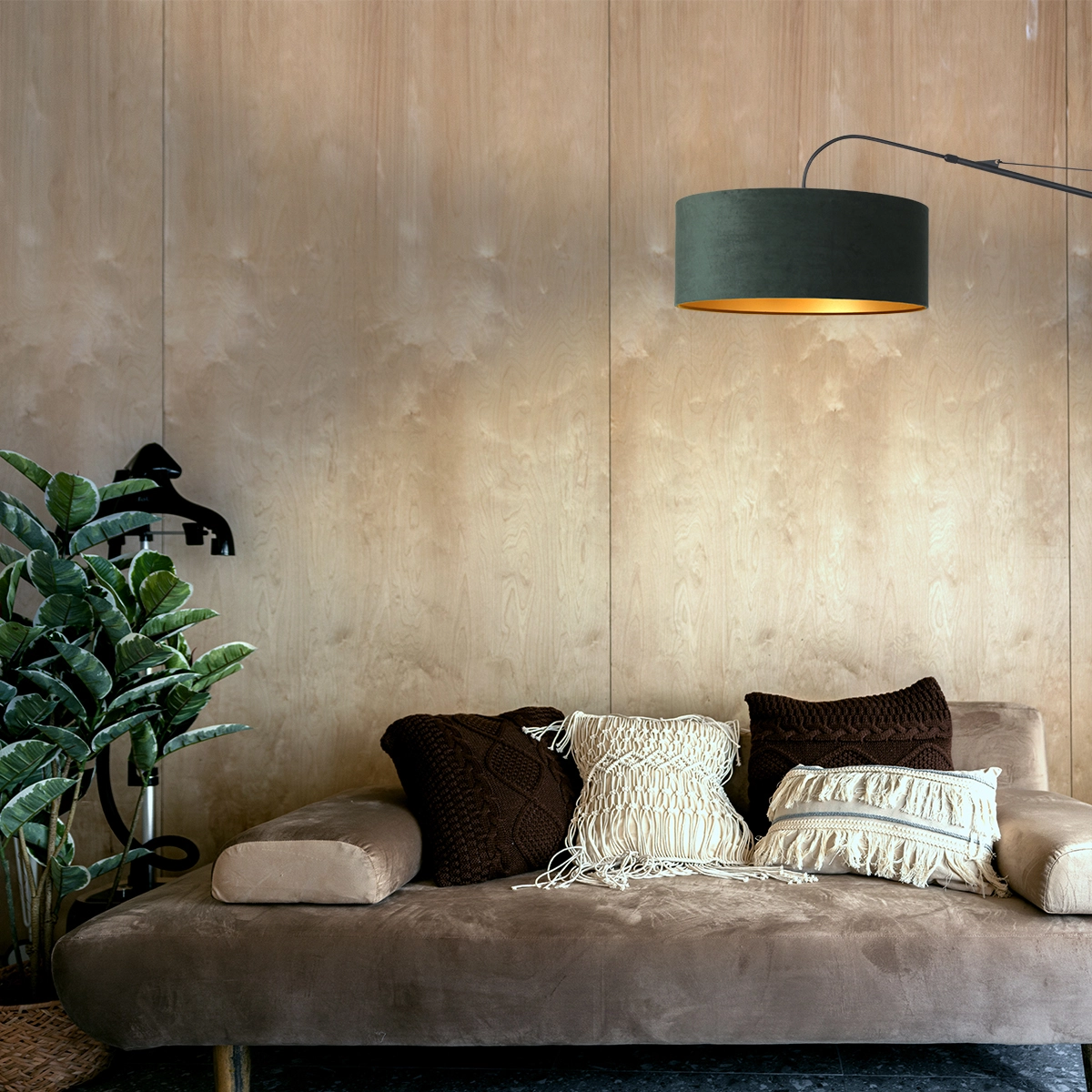 Wall lamp Elegant Classy 50cm black with green velvet shade Steinhauer 8712746146035
