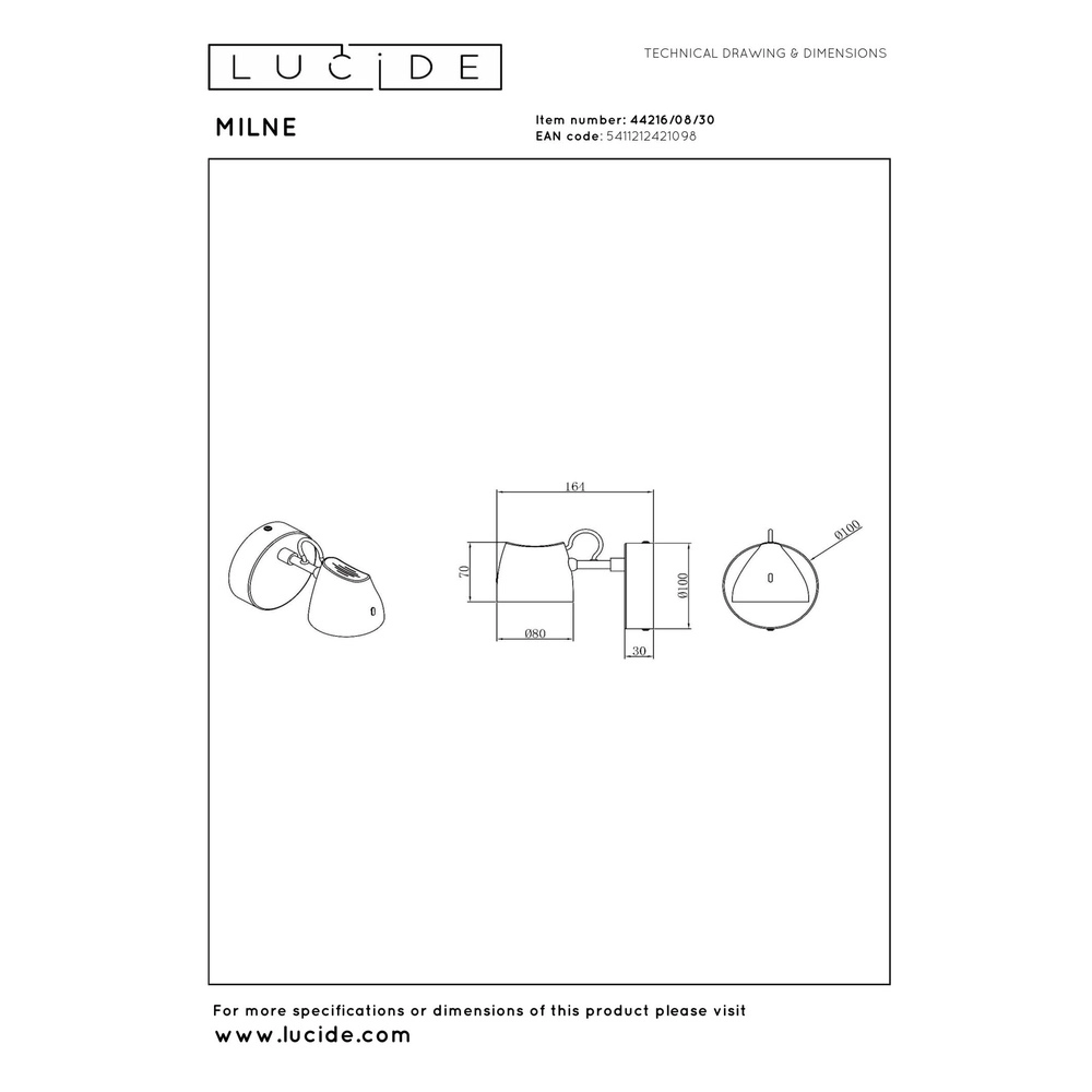Wall light Milne Black Lucide 5411212421098