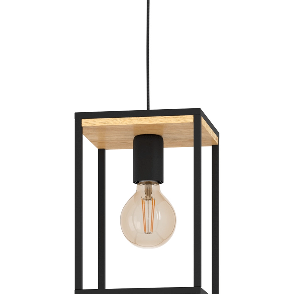 Country Pendant Lamp Libertad black with wood Eglo 9002759997953