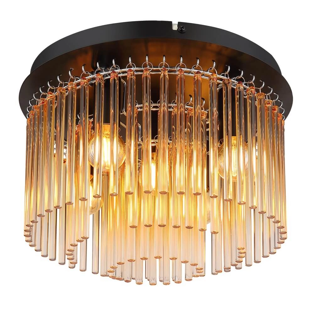 Black ceiling lamp Gorley with amber glass Ø 32cm