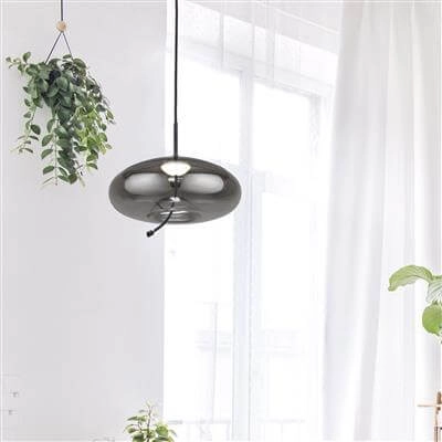 Pendant Lamp Glass Lisbon black with smoke round glass Searchlight 5053423190334