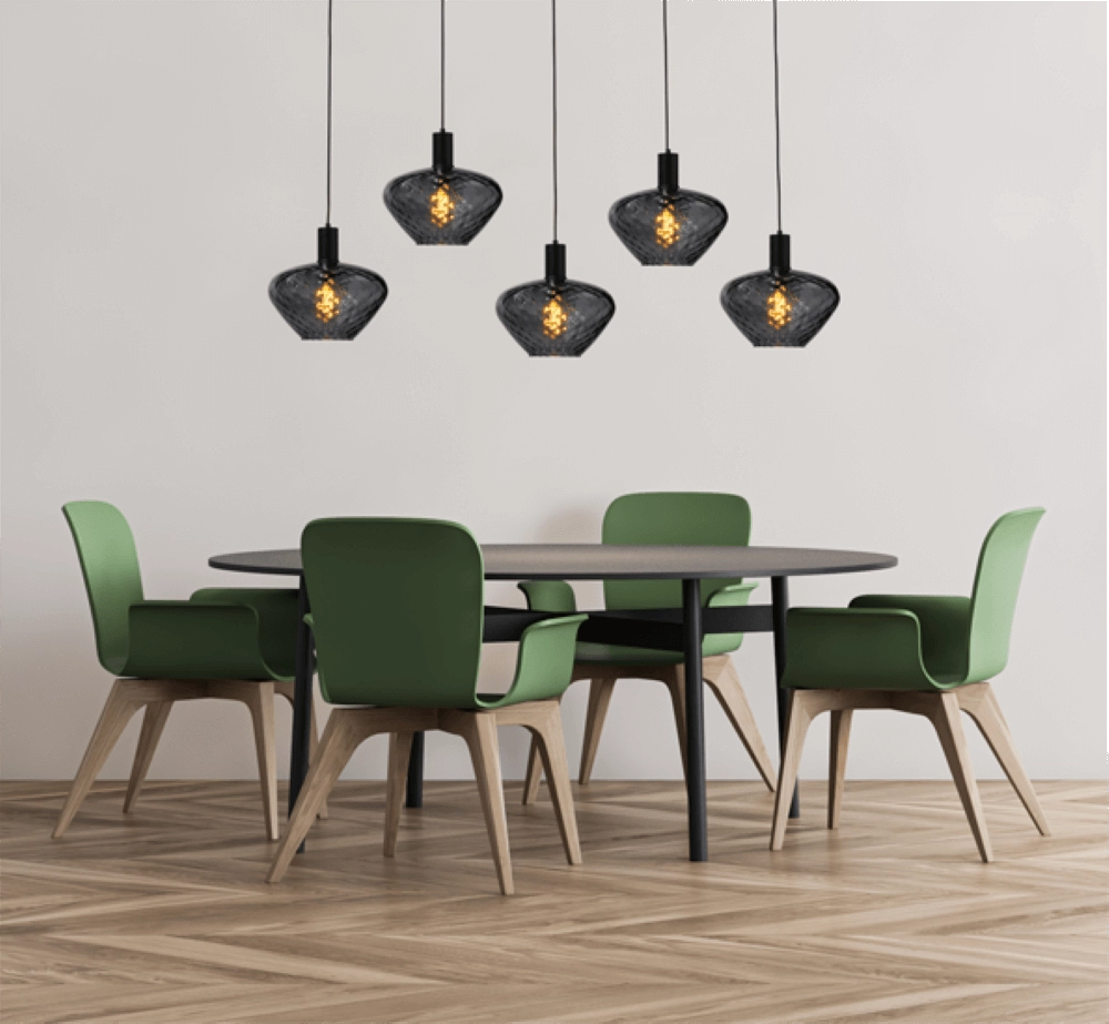 5-light hanging lamp - black - Porto with Blossom smoke glasses Masterlight 8718121270241
