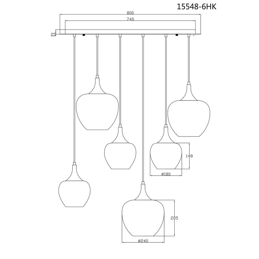 Anthracite pendant lamp Maxy with white glass 6-lights Globo 9007371453184
