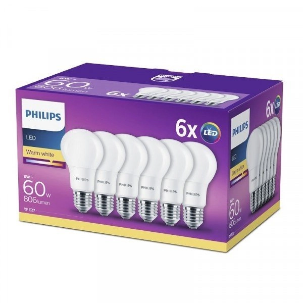 Light source 8W - E27 - A60 - Led (6x)