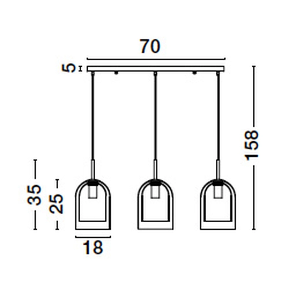 Pendant lamp Velor 3-light black with amber glass straight Lyora 5212017431226