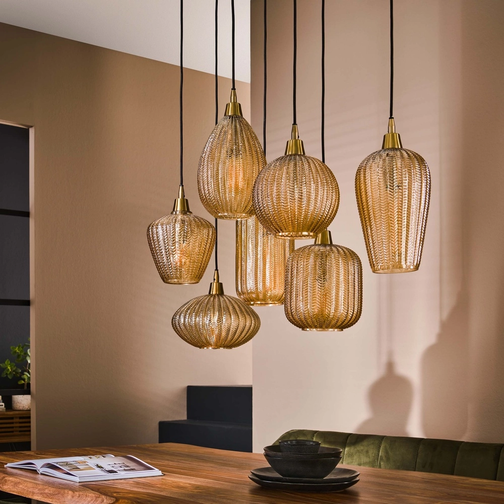 Dining room pendant lamp V-Shape 7-light - ribbed glass Lyora 8716803511149