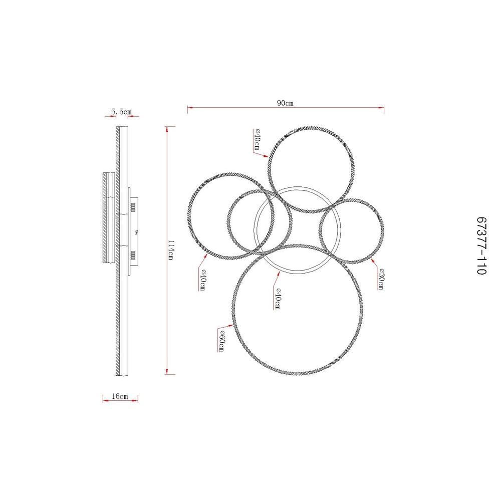 Ceiling lamp Francine gunmetal 5 rings Globo 9007371580644
