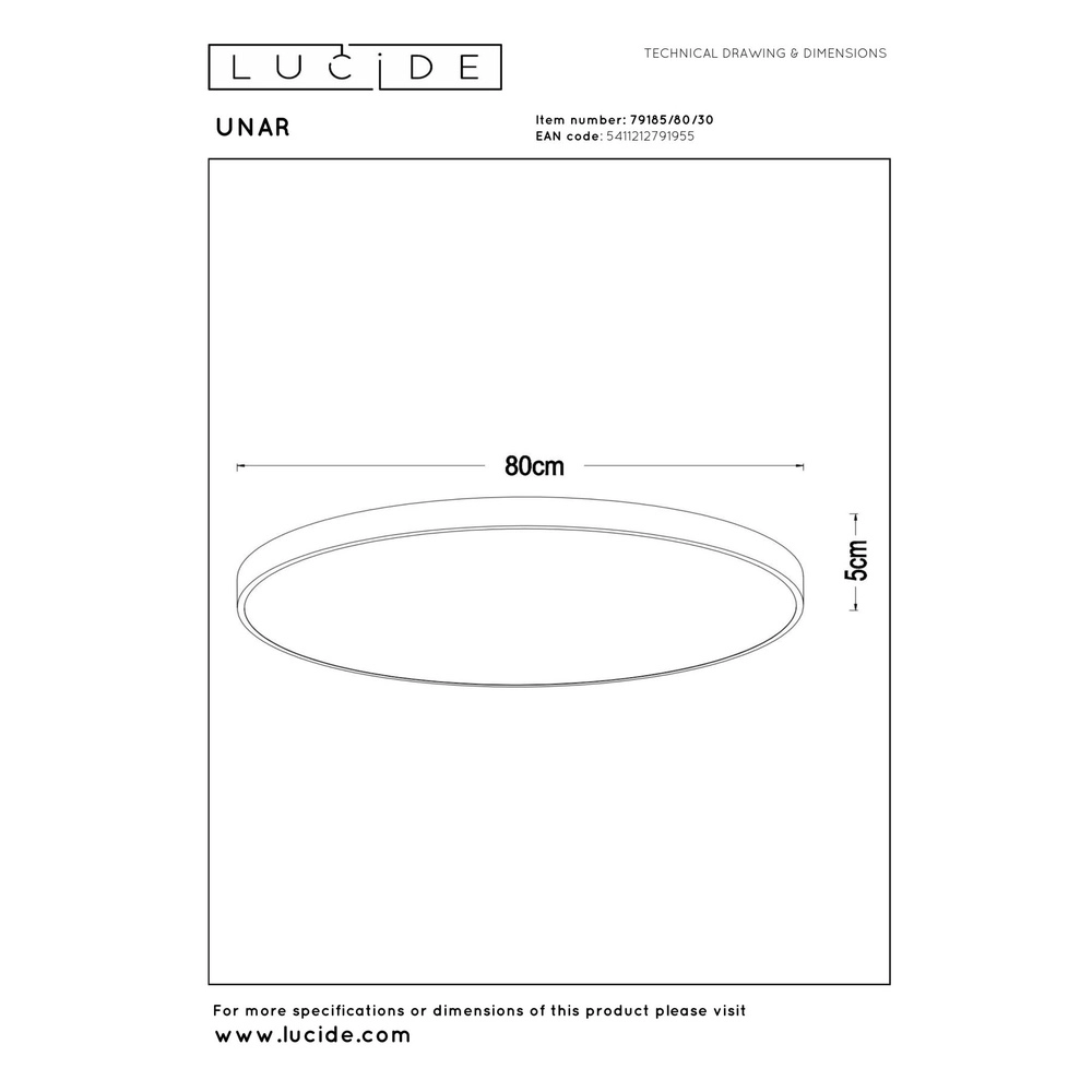 Ceiling light Unar Ø 80cm - 2700K - black Lucide 5411212791955