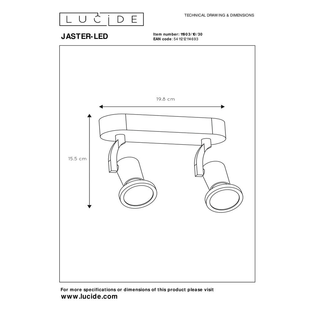 Ceiling lamp Jaster-Led 2-light black Lucide 5411212114693