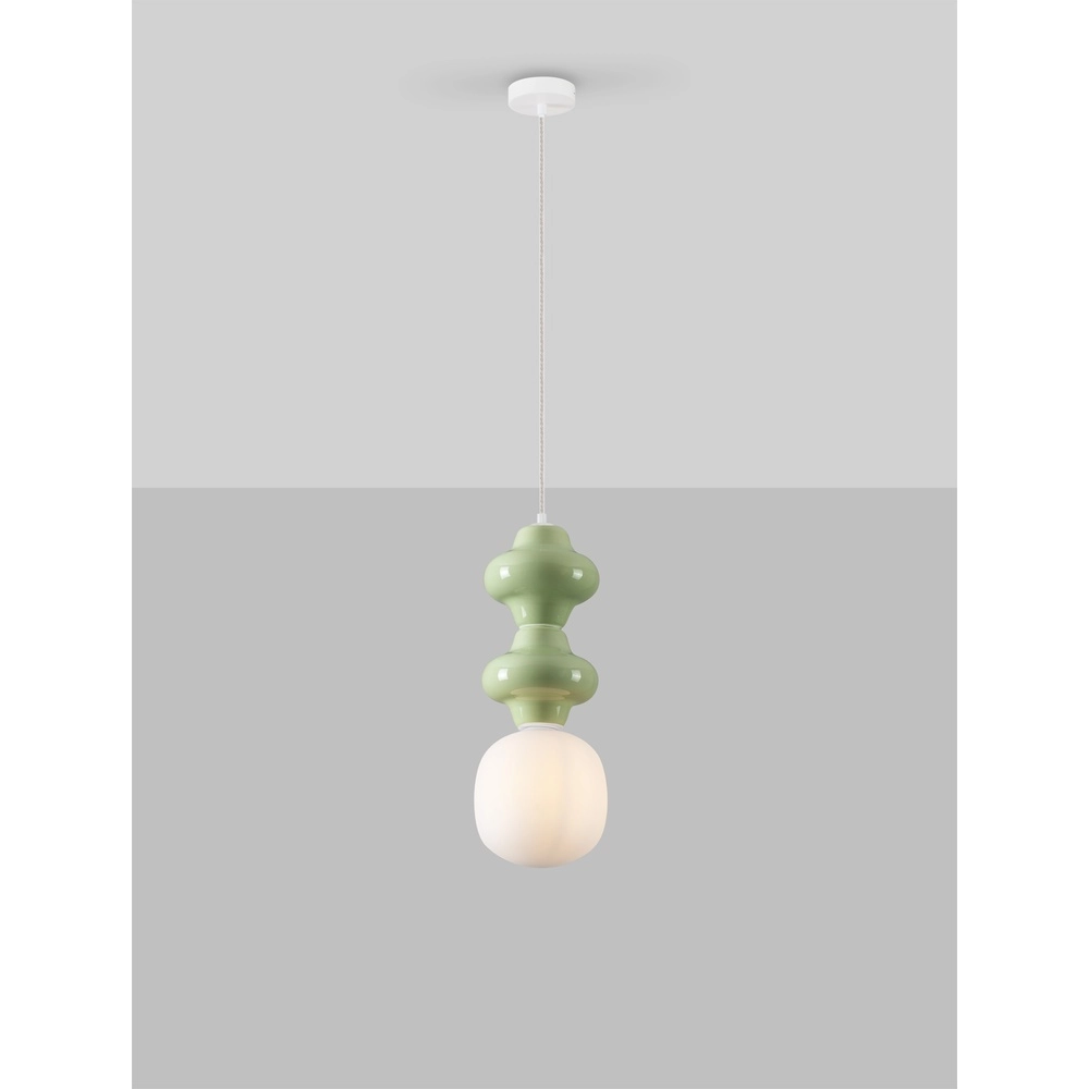 Pendant lamp Clio M light green ceramic with white glass Lyora 5212017461278
