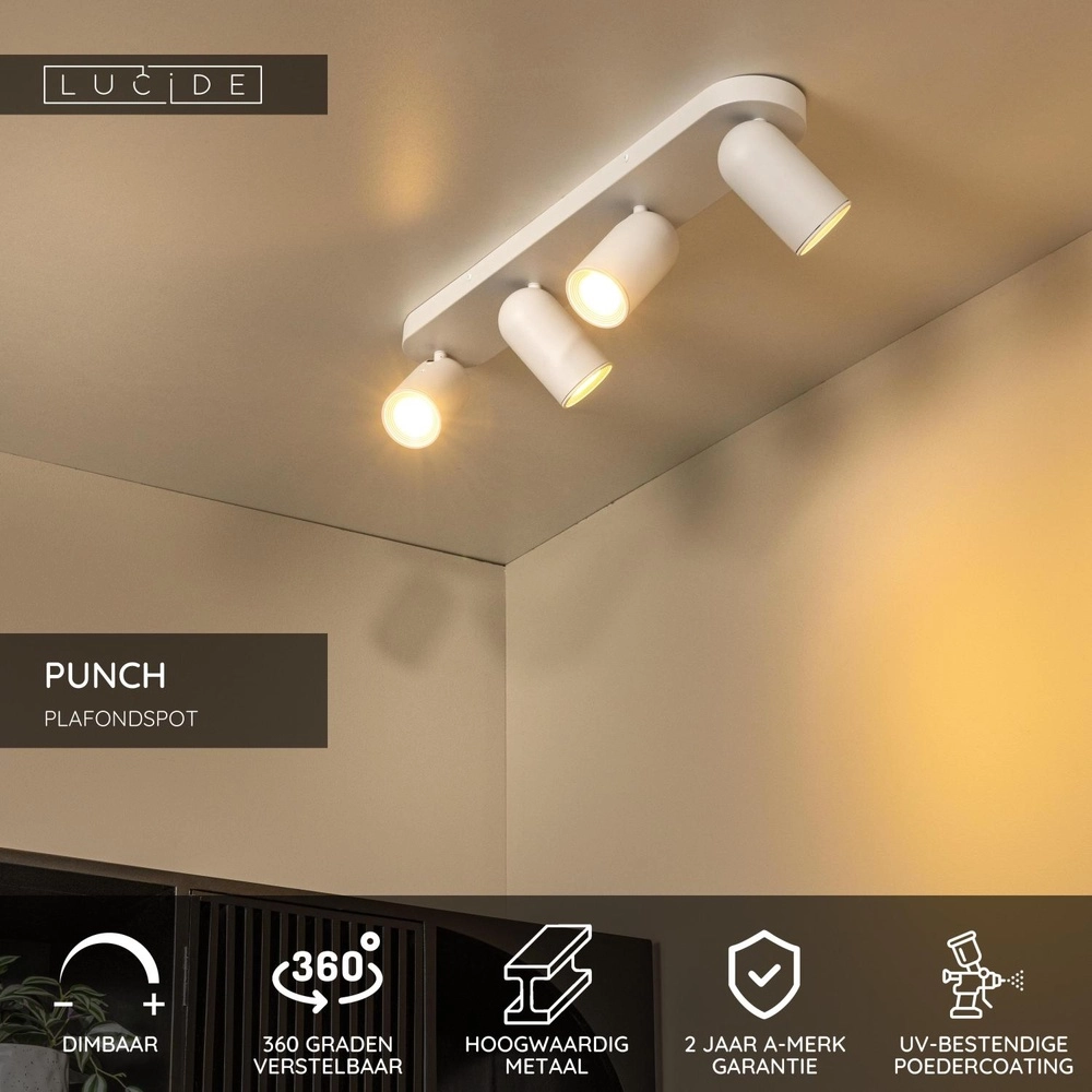 Ceiling spotlight Punch 4-light white Lucide 5411212134462