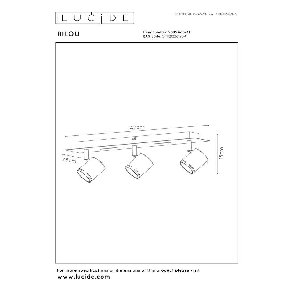 Ceiling spotlight Rilou 3-light dimmable white Lucide 5411212261984