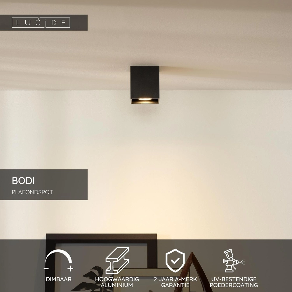 Ceiling spotlight Bodi Square Black Lucide 5411212091567