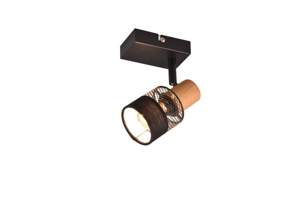 1-light surface-mounted spotlight Nandini black with wood Trio 4017807581096