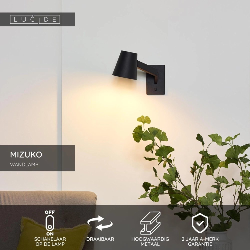 Black wall lamp Mizuko Design Lucide 5411212201713