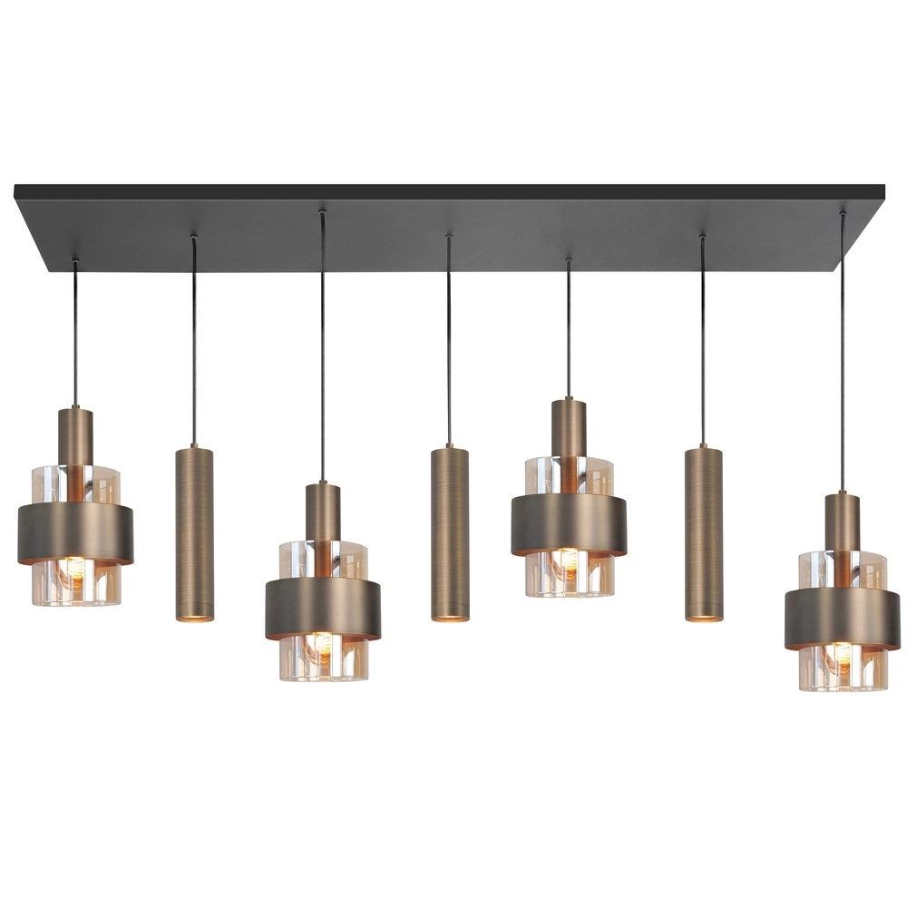7-light pendant lamp Marrone black with copper bronze