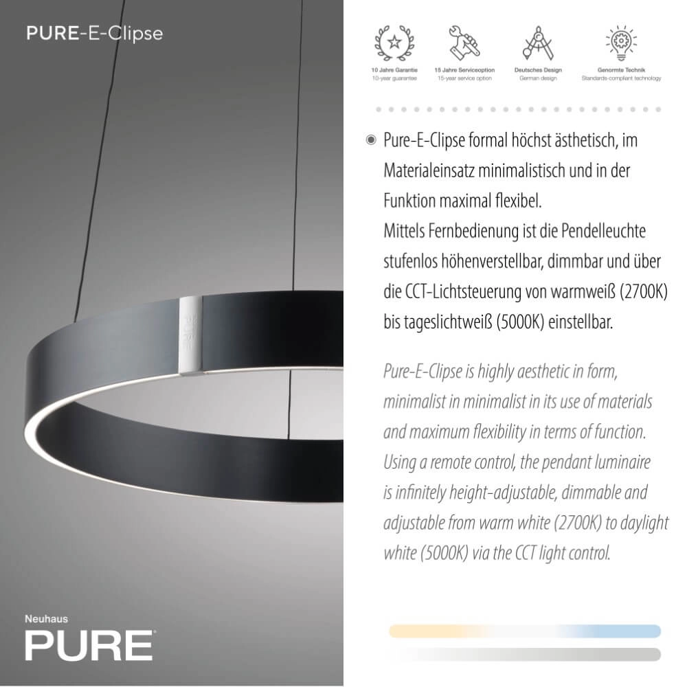Round hanging lamp Pure E-Clipse gray Ø 50cm Paul Neuhaus 4012248372319