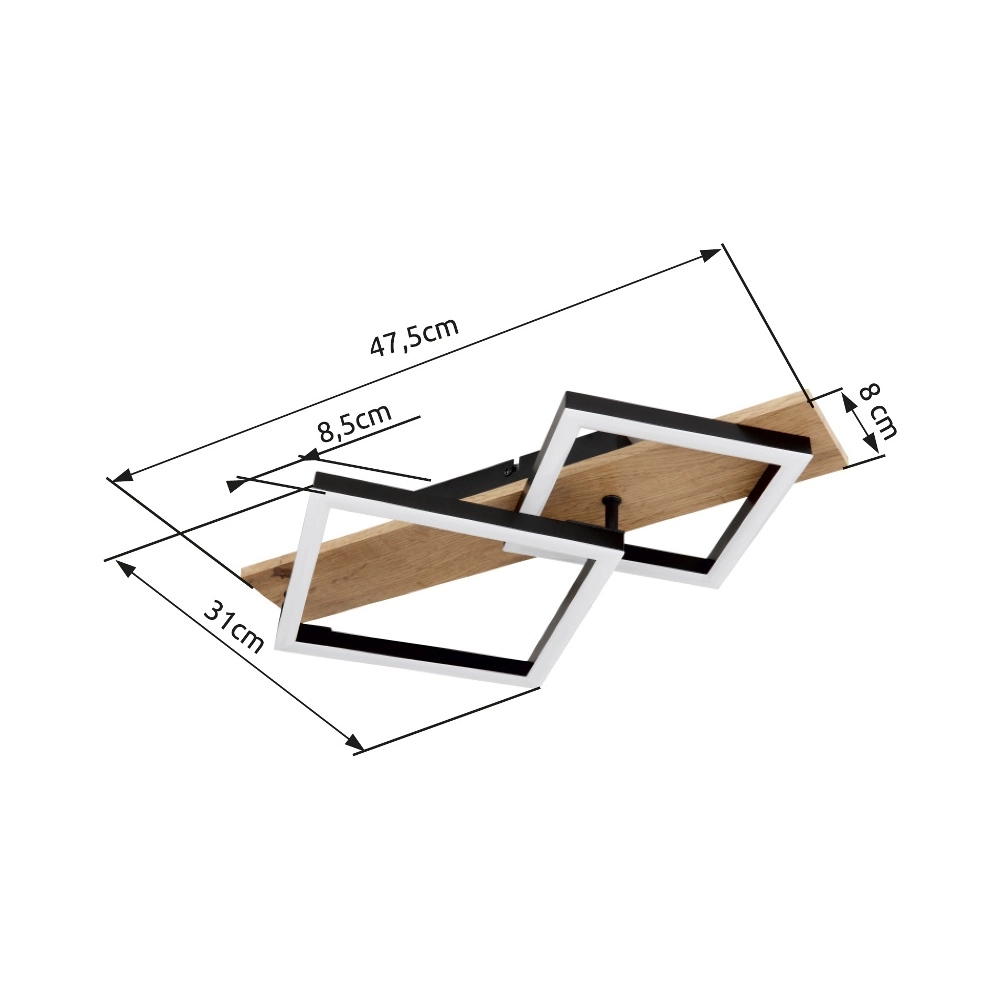 Ceiling lamp Beatrix 47.5cm squares black with wood Globo 9007371457380