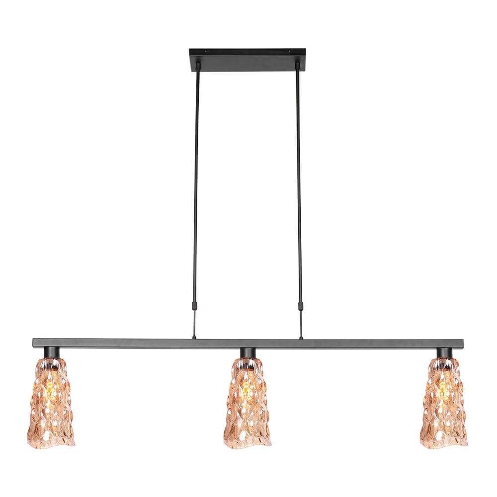 Pendant lamp 3-lights Vidrio black with amber glass