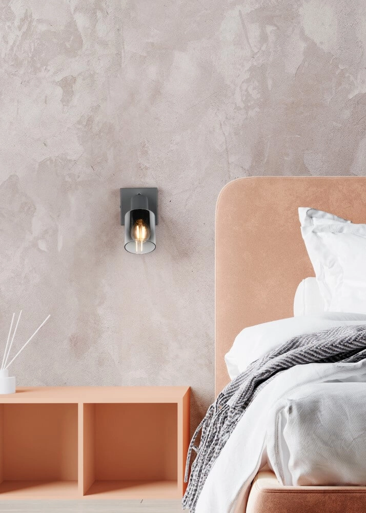 Black wall light Cadiz with smoke glass Trio 4017807615753