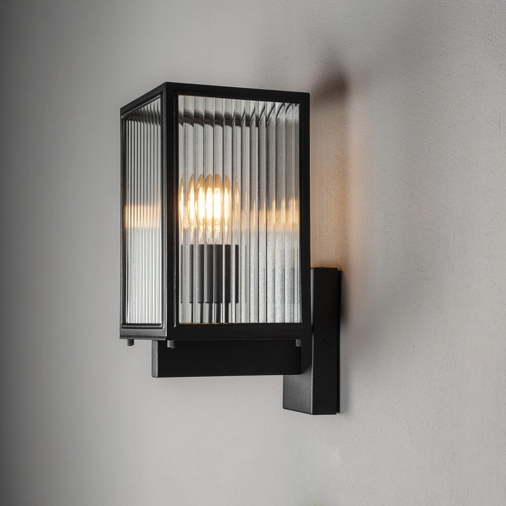 Wall lamp Carpi black with ribbed glass KonstSmide 7318300030485