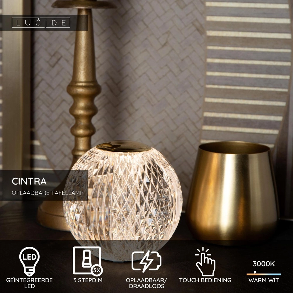 Golden table lamp Cintra rechargeable Ø 9cm - 3000K Lucide 5411212134356