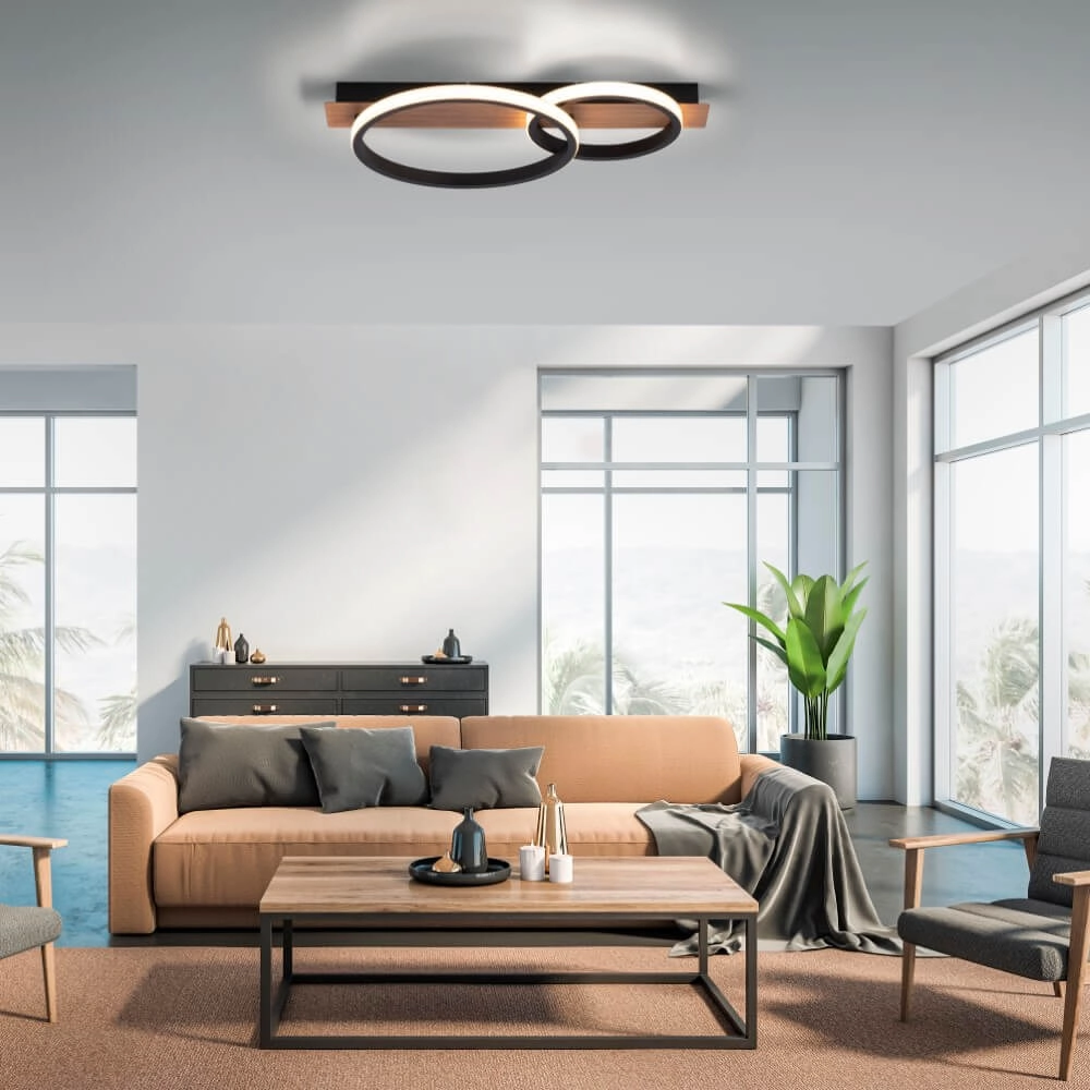 Ceiling lamp Trooper black with wood 53cm Just Light 4043689982188