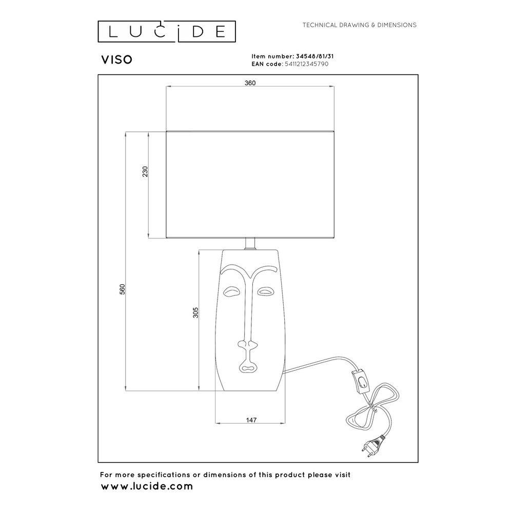 Table lamp Viso white Lucide 5411212345790