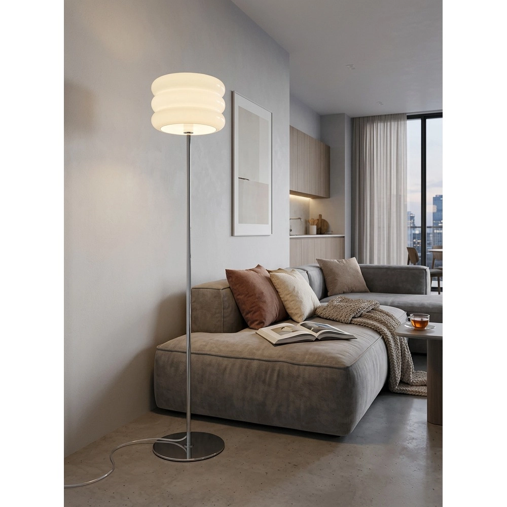 Design floor lamp Tortora chrome with white Ø 30cm