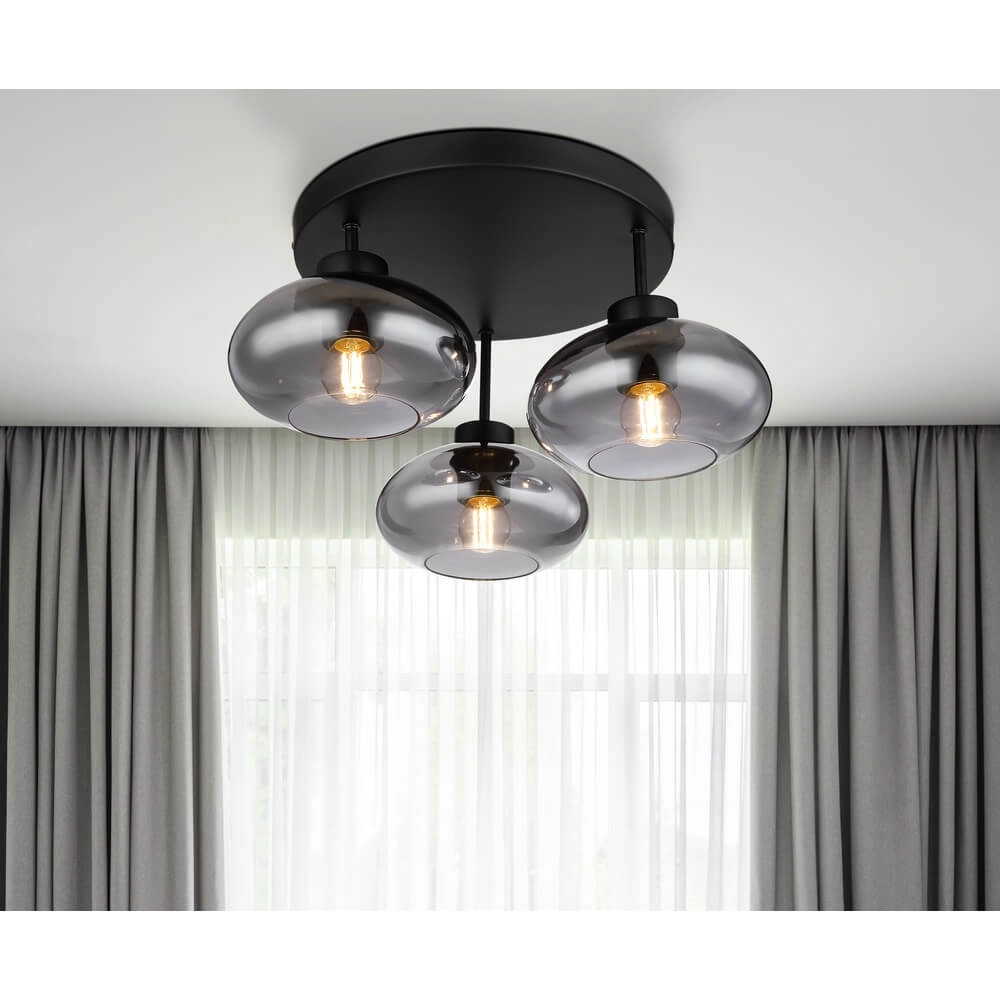 Black ceiling lamp Shaun 3-light Ø 40cm Globo 9007371439935