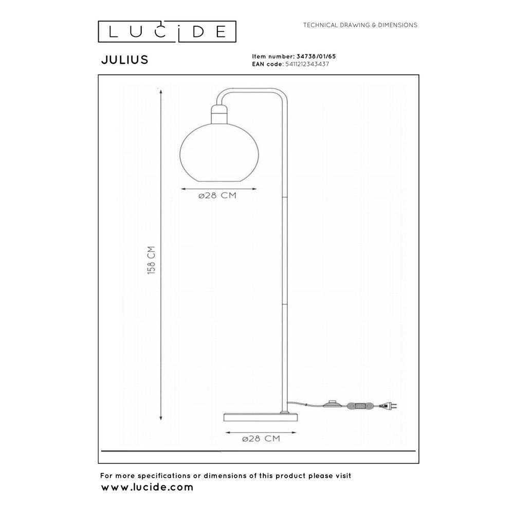 Floor lamp Julius smoke glass Lucide 5411212343437