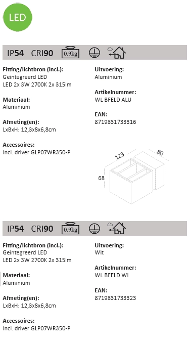 LED wall spot Bfeld adjustable Artdelight 8719831733316