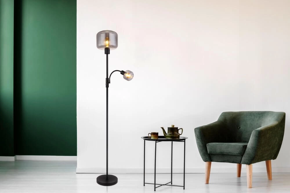 Black floor lamp Giuseppe smoke glass Globo 9007371438228