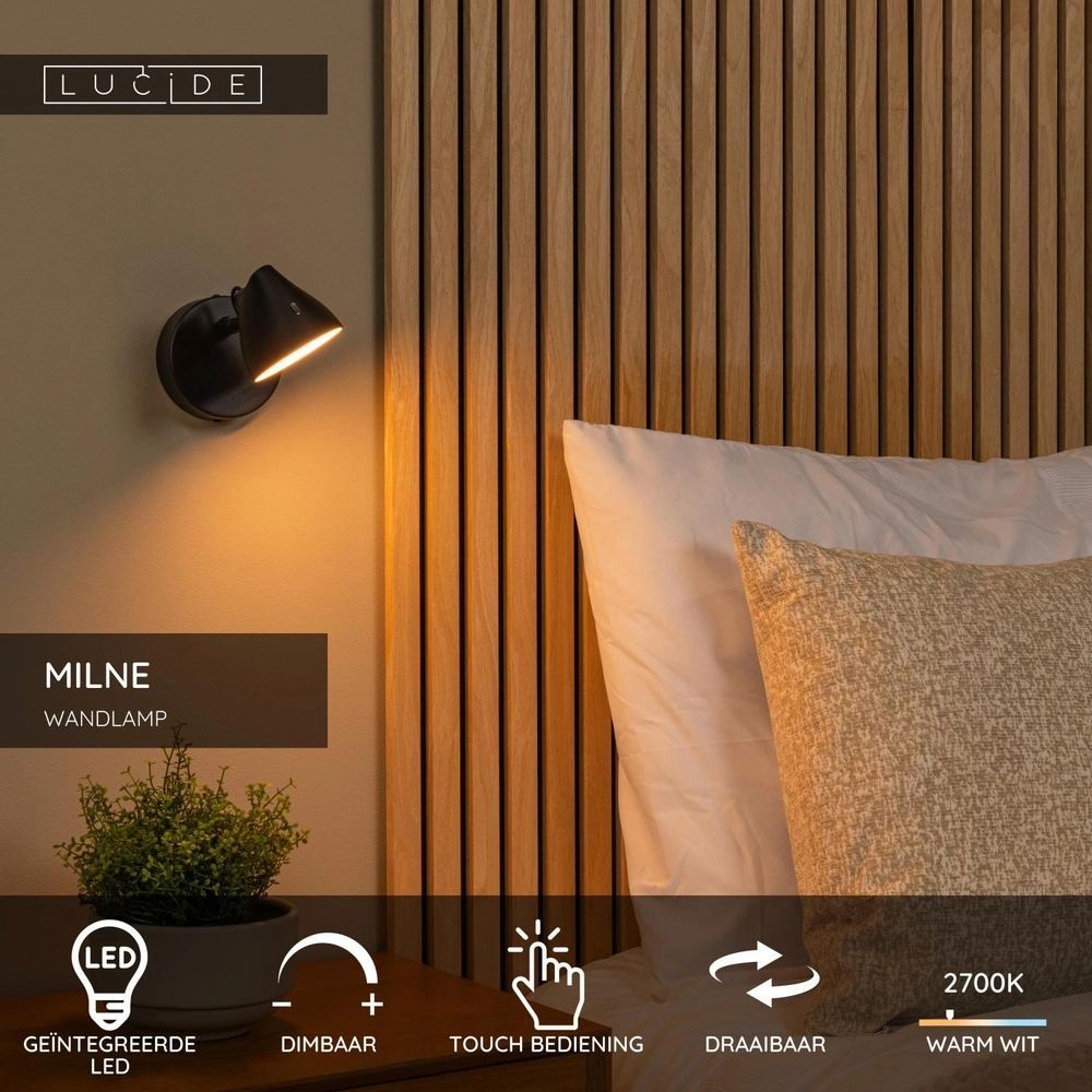 Wall light Milne Black Lucide 5411212421098