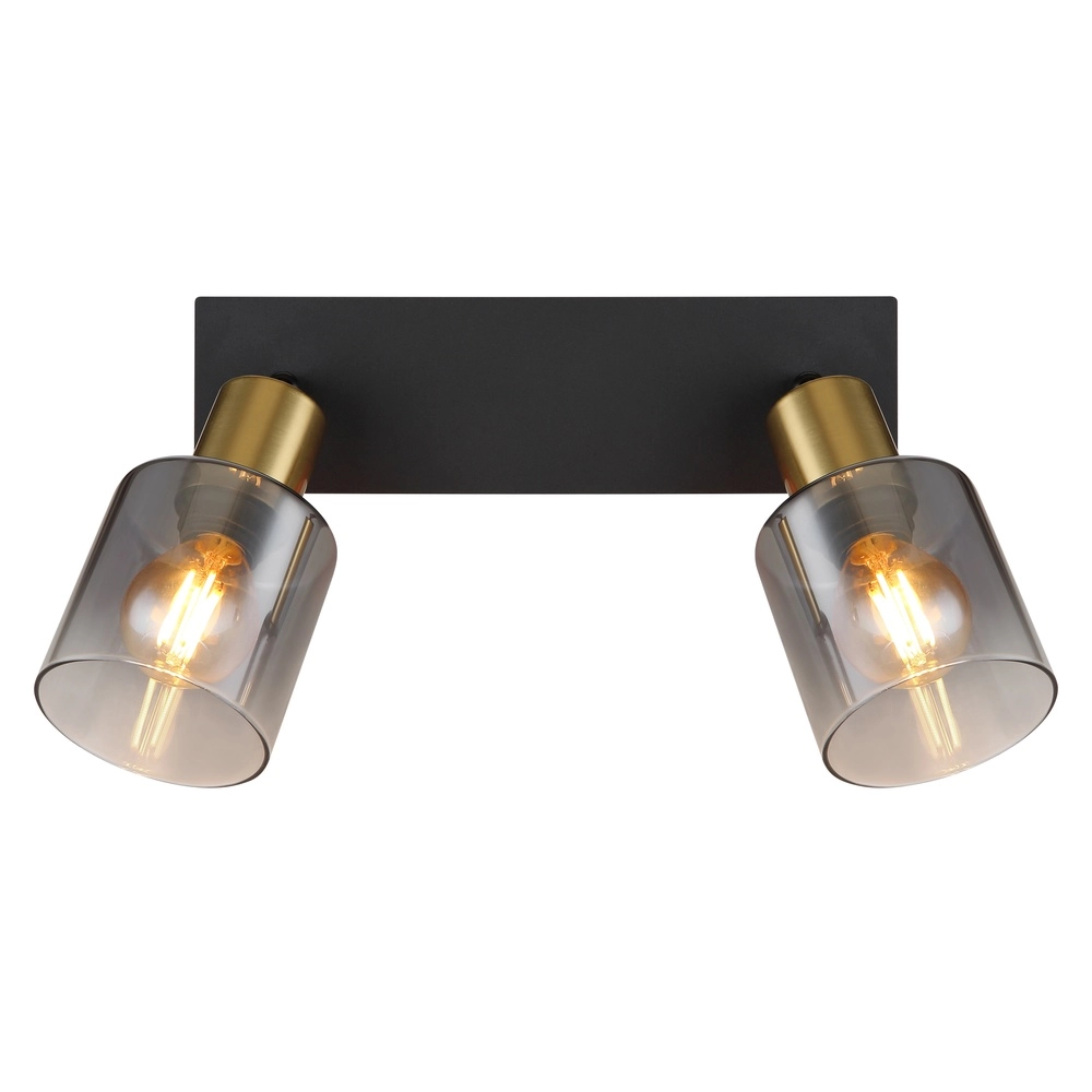 2-light ceiling lamp Hollsy black with smoke glass Globo 9007371445851