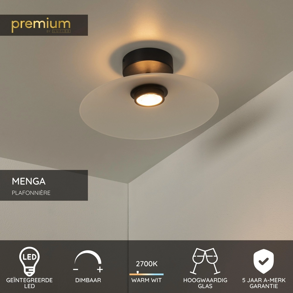 Sleek ceiling lamp Menga Ø 40cm white glass Premium by Lucide 5411212251213