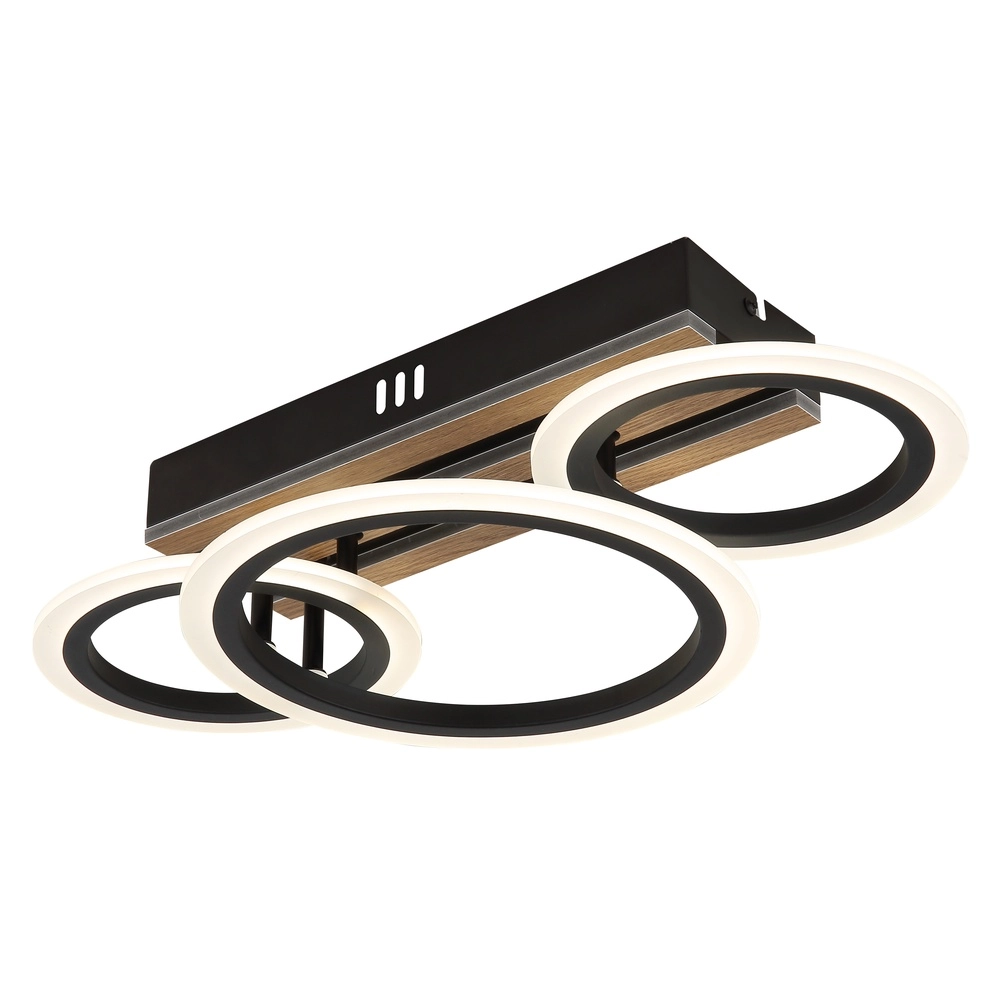 Ceiling lamp Blevins Black with wood 3 rings