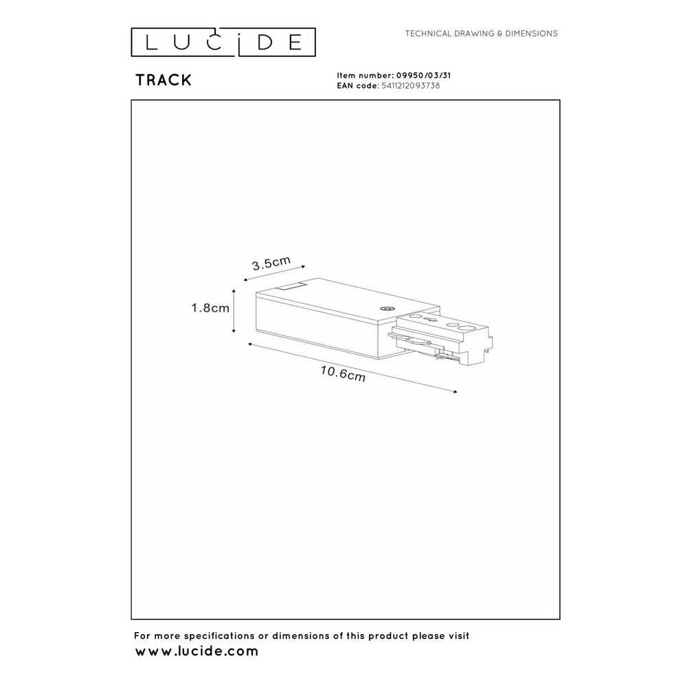 Rail power supply Track 1-phase white Lucide 5411212093738
