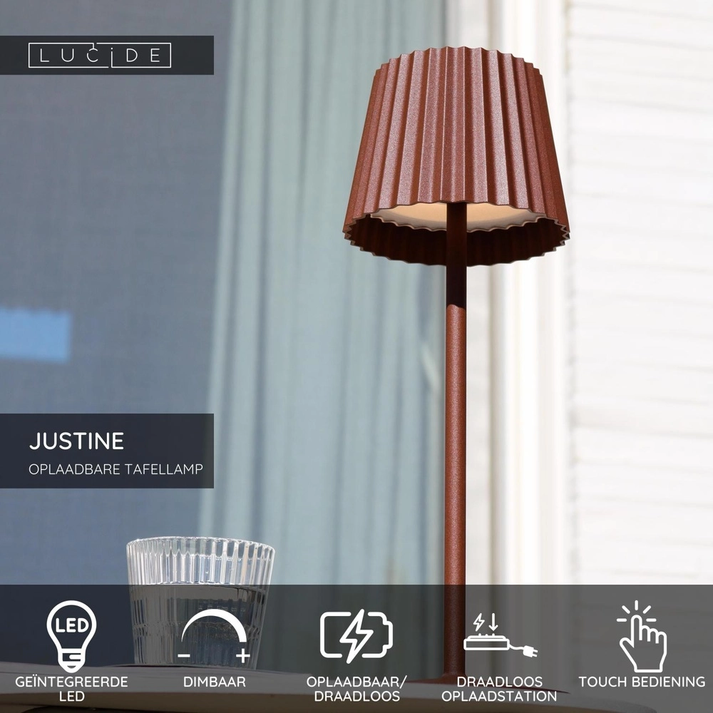 Rechargeable table lamp Justine Rust brown with charging station Lucide 5411212272195