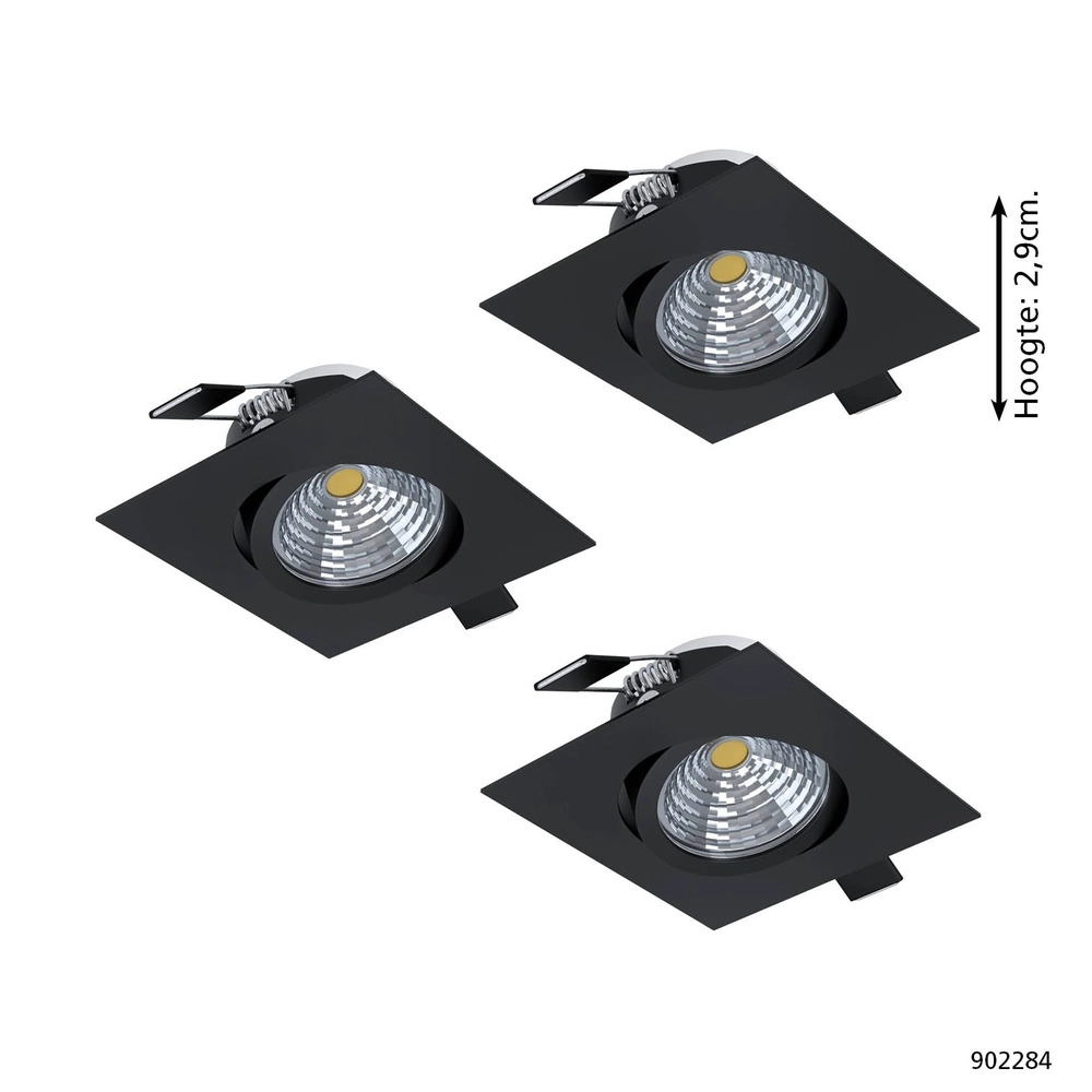 Set of 3 recessed spotlights Saliceto square black 4.8W Eglo 9008606358847