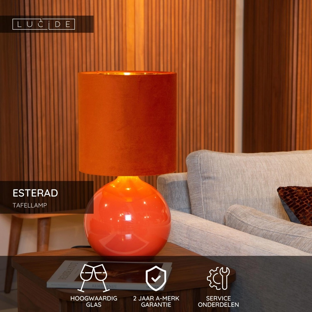 Orange table lamp Esterad Ø 24cm Lucide 5411212105967
