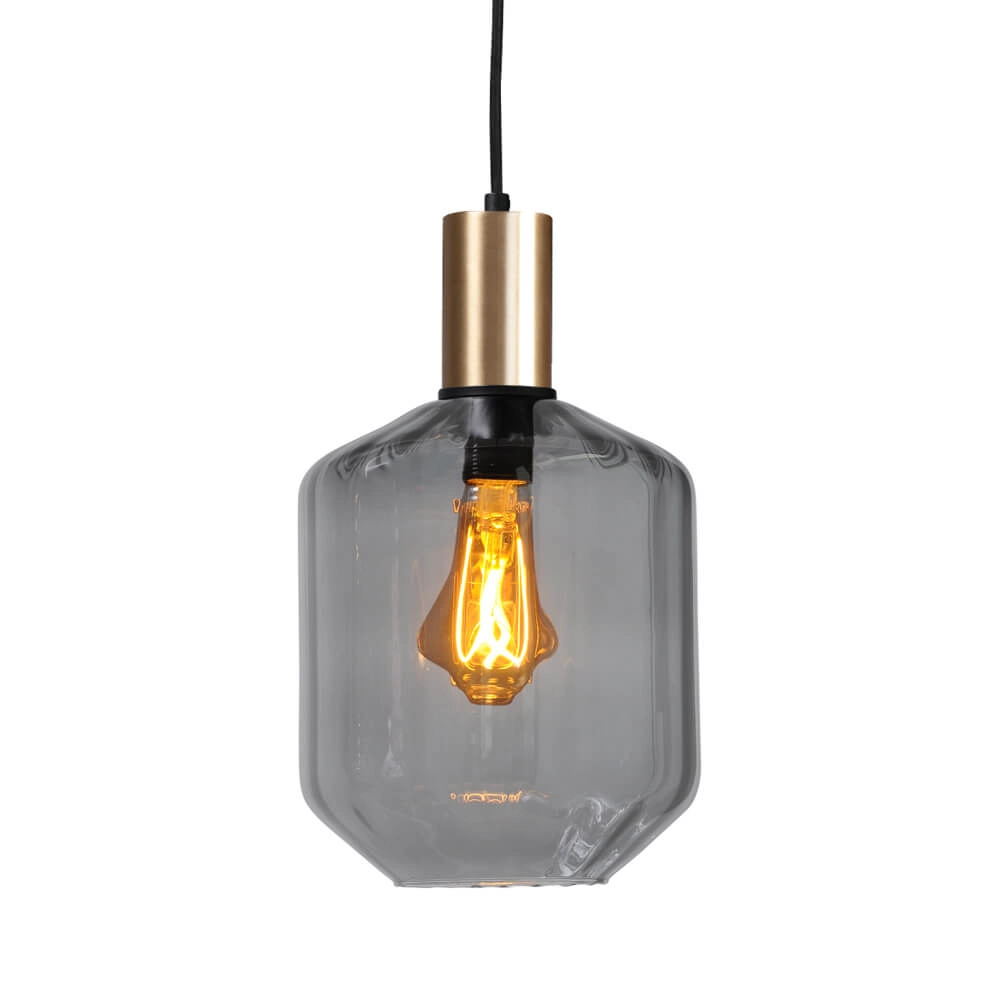 3-light hanging lamp - gold - Porto with Jagger smoke glasses Masterlight 8718121269672