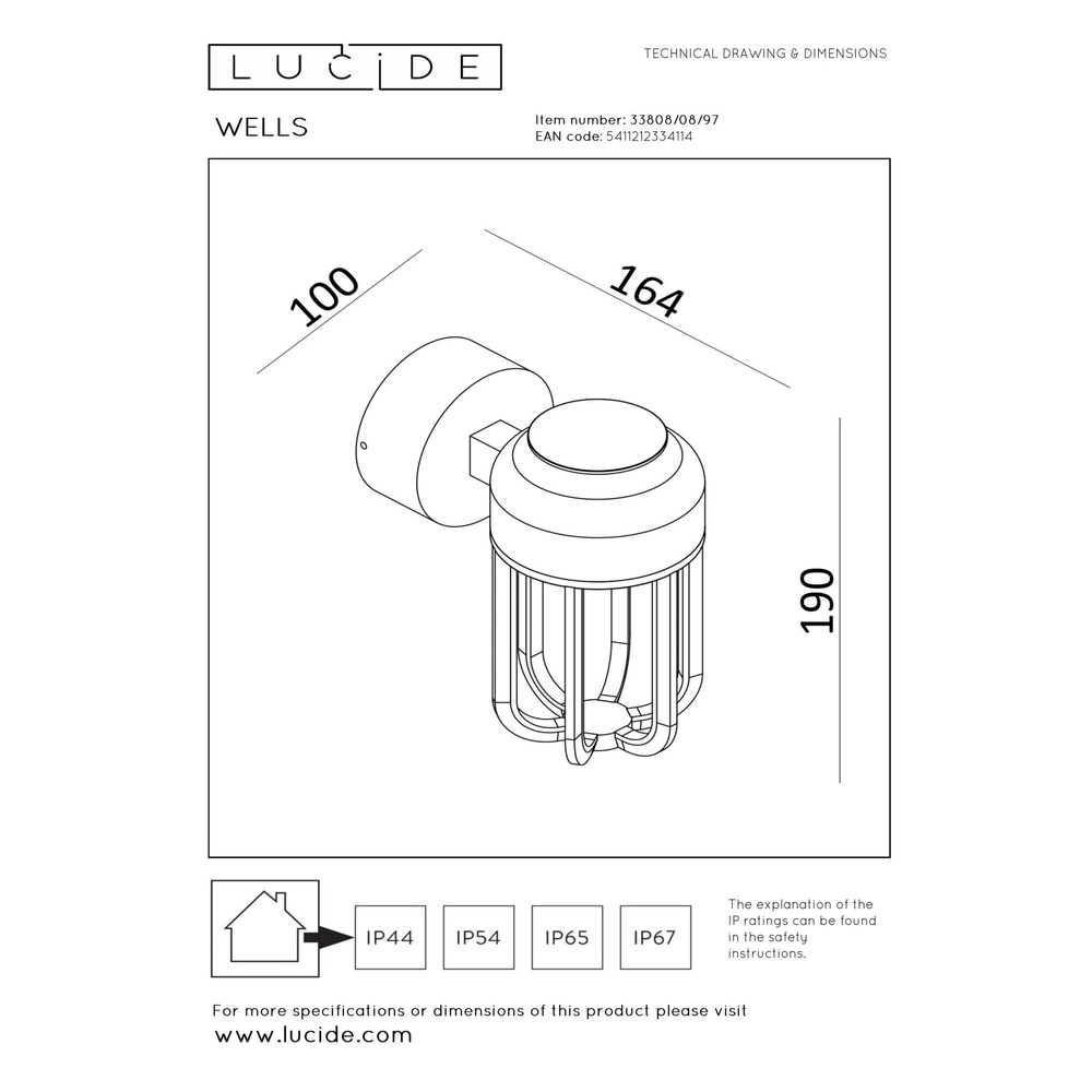 Wall lamp Wells Rusty brown Lucide 5411212334114