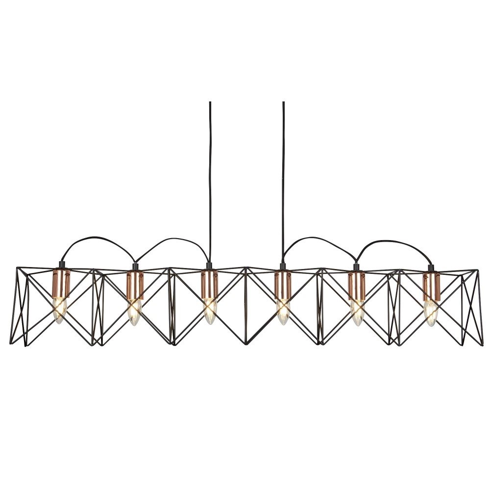 Dining room pendant lamp Anthea 6-light black with copper