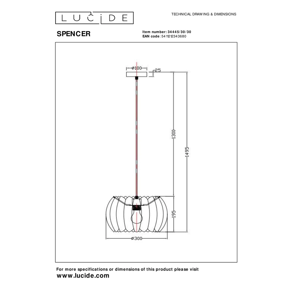Pendant lamp Spencer Black Lucide 5411212343680