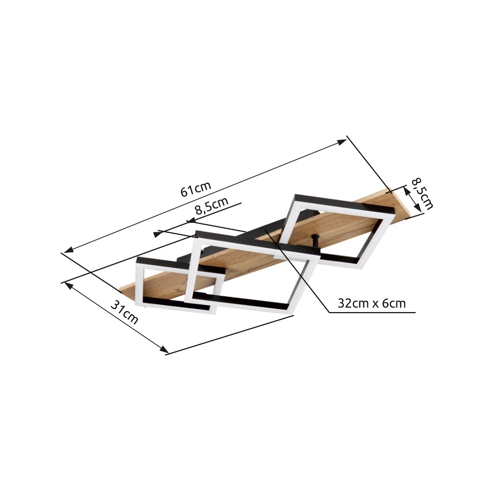 Ceiling lamp Beatrix 61cm squares black with wood Globo 9007371445394
